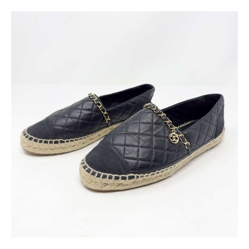 Chanel Lambskin CC Quilted Chain Espadrilles Womens Size 38